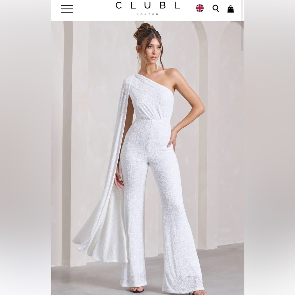 CLUB L LONDON WHITE SEQUIN JUMPSUIT